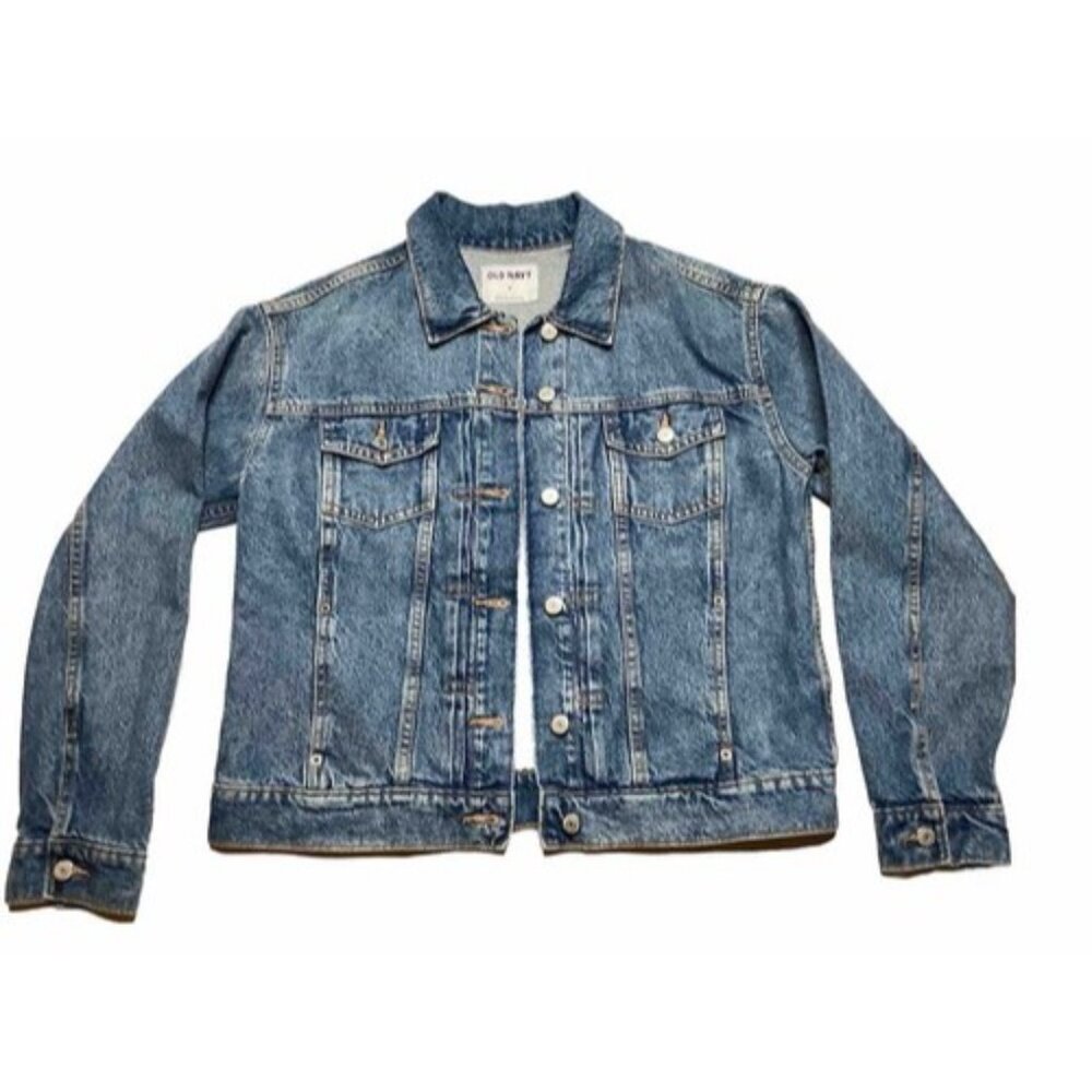 Old Navy Jean Jacket Womens Relaxed Denim Jacket Destructed 90's Grunge Layering - Picture 10 of 10